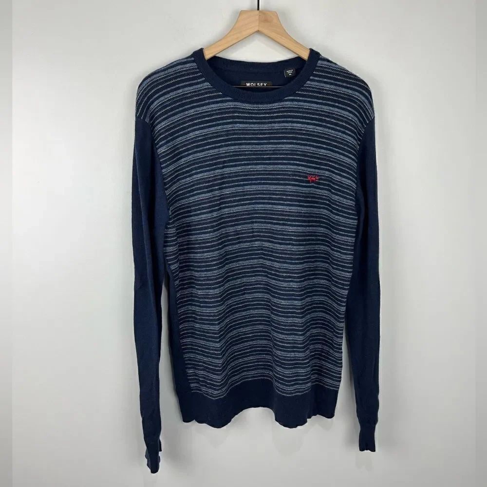 Wolsey Blue Striped 100% Merino Wool Crewneck Sweater XL